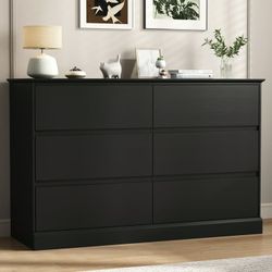 ‼️NEW AND ASSEMBLED ‼️Black Dresser 6 Drawer Dresser Chests of Drawers Wood Storage Side Large Cabinet for Bedroom Closet Living Room