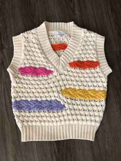 Dear John Cotton Knit Sweater Vest Women’s Size XS Cream Multicolor