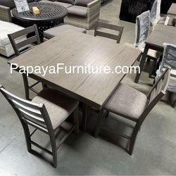 New! Counter Height Dining Set, 5pcs Table And Chairs, Dining Table, Chairs, Counter Height Chairs, Table, Grey Dining Set, Casual Table, Dinette Set 