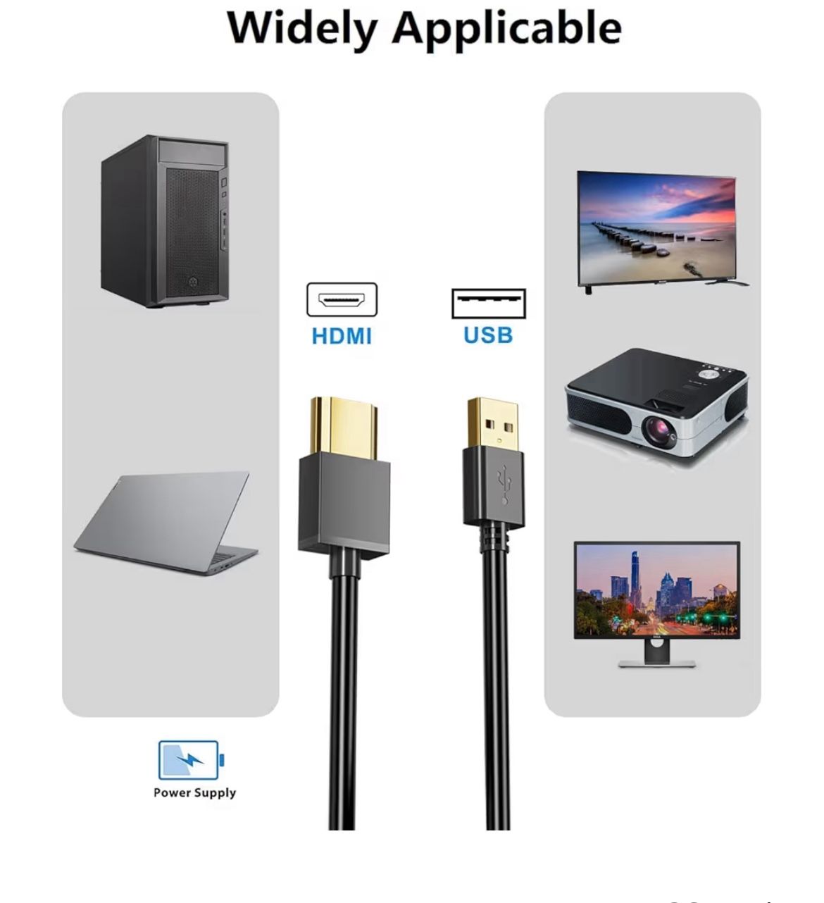 USB to HDMI Cord Cable, (1M / 3.3FT) USB 2.0 Male to Male Charger Cable Adapter,Used to Charge Devices Such as Hard Drives with HDMI Ports from The US