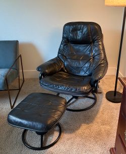Black Leather Reclining Chair & Ottoman