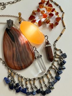 Eloquent Crystal Jewelry Bundle - Large Pendants Charm Points Boho Stone Necklace + Bracelet