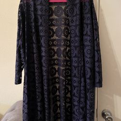 Plus Size Womens Navy Crochet Lace Duster Cardigan size 2X NEW
