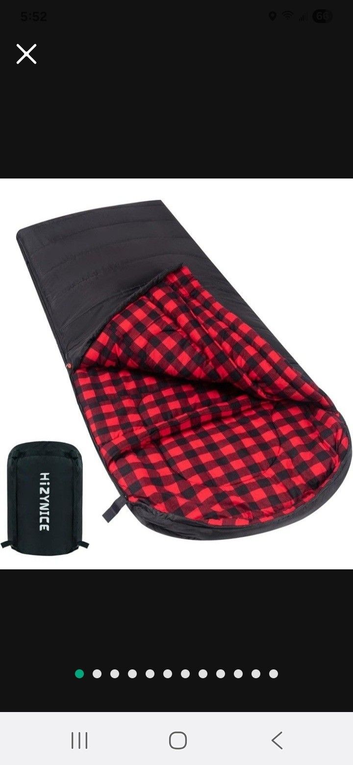 Hizynice 0 Degree Sleeping Bag 100% Cotton Flannel XXL for Adults Big and Tall Cold Weather Winter Zero Degree