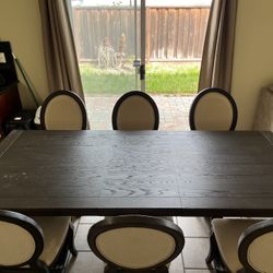 Used Long Dining Room Table with Leaf and 6 Cushioned Chairs $350/OBO