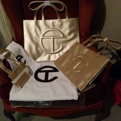 3pc Telfar Gold Bags,  Small,  Medium,  Large 