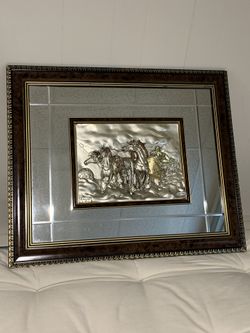 Italian ARG 925 Sterling Silver Horse Framed Mirror