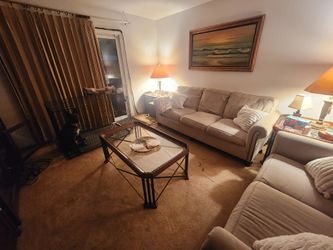 Coffee table and end tables set glass wood and metal