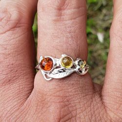 Sterling Silver Amber Ring Size 8.5
