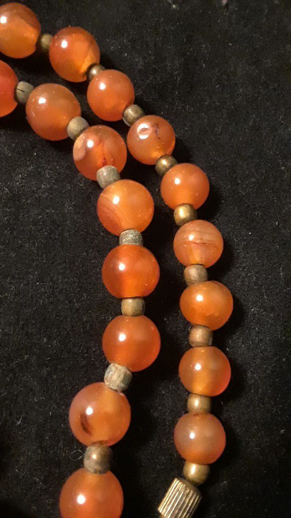 Antique authentic Chinese orange jade beaded necklace