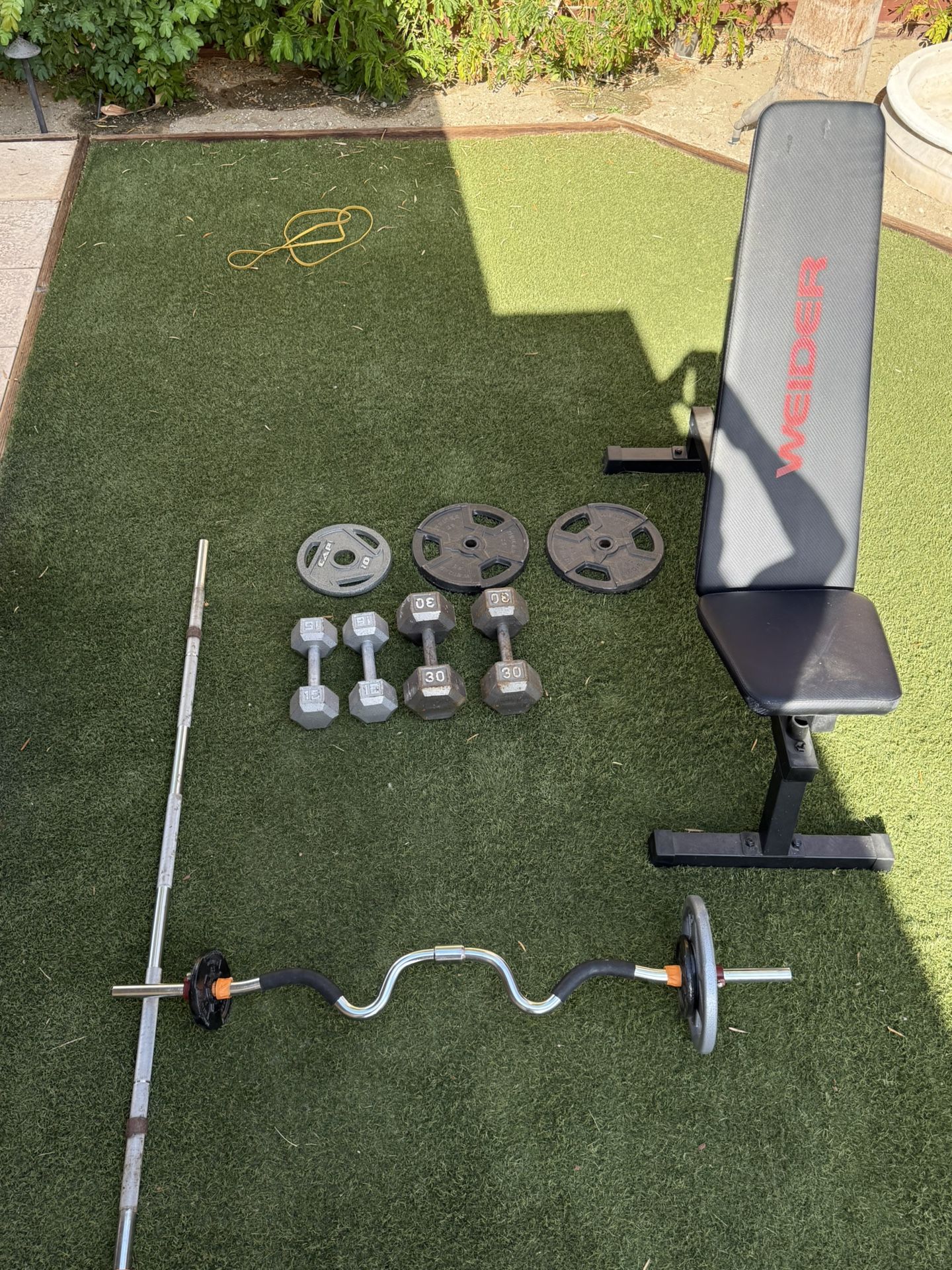 Dumbbells, Plates Bench Press