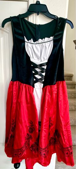 Women Little Red Riding Hood 2-Piece Costume for Halloween & Cosplay Velvet Lace-Up Corset Dress with Hooded Cape, for Fairy-Tale