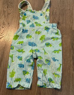Vintage Carter's Baby Boy 12M Blue/Green Animals Lion Hippo Elephant Overalls