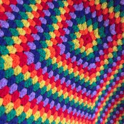 Vintage handmade 42”x42” rainbow colors granny square Afghan/throw blanket  Very well made. Bright colors.  Very nice condition