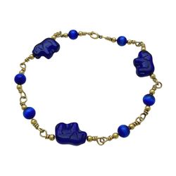 1950s Lucky Blue  Elephants 12K GF Bracelet, Gold Filled Jewelry, Cobalt Blue Glass, Animal Figurines, Mid Century Jewelry Accessory, Vintage Jewelry