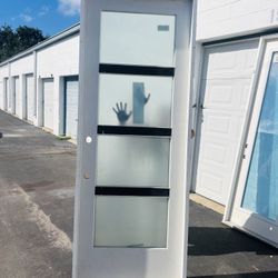 Exterior 8Ft Hurricane Impact Frost Glass Door With PVC Frame 36x96
