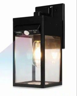 Modern Minimal Motion Sensing LED Outdoor Solar Edison Bulb Lantern-Style Wall Light Sconce in Matte Black