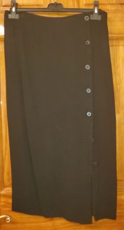 Jacobi New York design skirt black long button down on front Lining size 12 made in USA