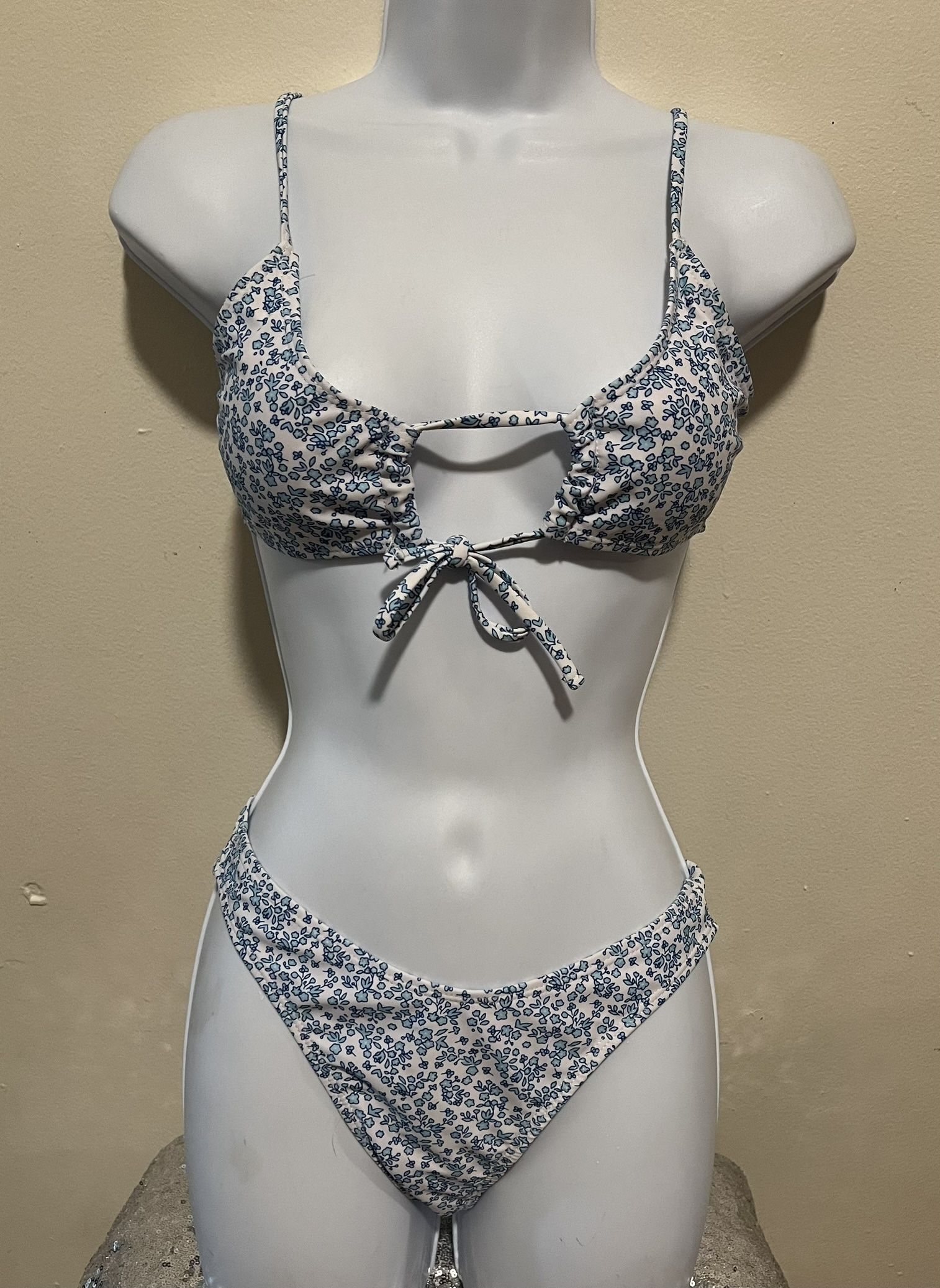 Blue & White Floral Brazilian Cut Bikini Size Small