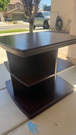 Dark Brown Wood End Table with Shelves