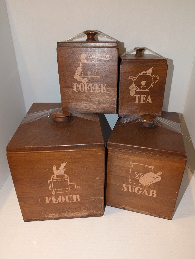 Vintage Wooden kitchen Canister Set