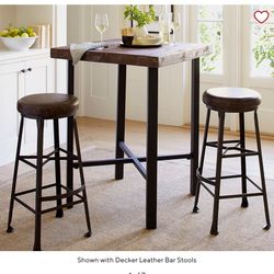 Pottery Barn Table And 4 Leather Stools