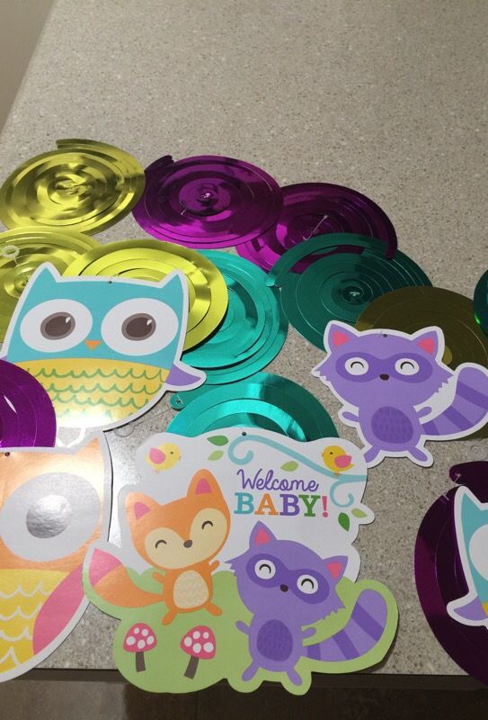 Baby Shower Decorations Kit Owls Foxes Raccoons 12 Pieces For