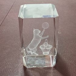 Etched Glass Cat Paperweight