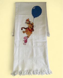 Vintage handmade  Winnie the Pooh Baby Blanket Tigger Piglet Balloon Embroidered