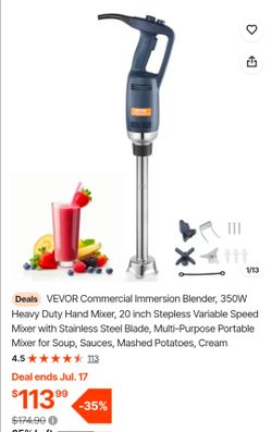 VEVOR Commercial Immersion Blender, 350W Heavy Duty Hand Mixer, 20 inch Stepless Variable Speed Mixer with Stainless Steel Blade, Multi-Purpose Portab