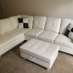 New White Leather Sectional Sofa Set