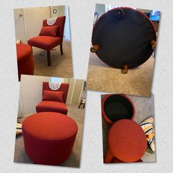 Red Accent Chair With Storage Ottoman ( PERFECT CONDITION)