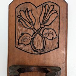Wood Wall Hand Carved Plant Holder Distressed Rustic Primitive Vintage 9 X 15