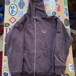 Supreme World Famous Hoodie Brown Zip Up L Canada Made – Vintage OG – Distressed
