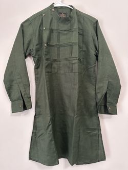 Green Indian Traditional Young Boys Kurta with Textured Front Panel