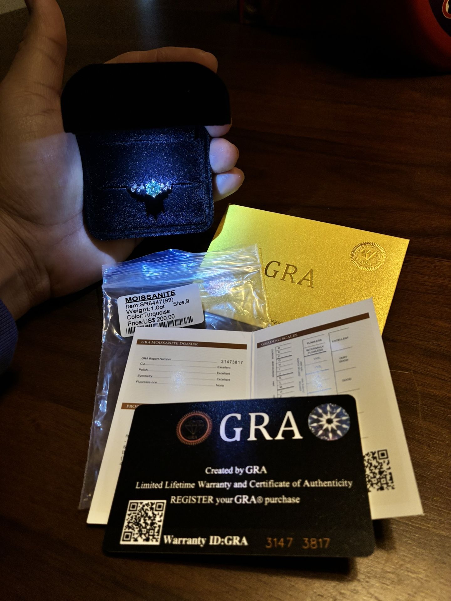 1.0ct Moissanite Ring (Color Turquoise) - Size 9