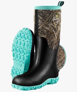 Size 9 Boots for Women with Steel Shank, Anti-slip Womens Rubber Boots, Insulated Neoprene Waterproof Rain Boots for Outdoor
