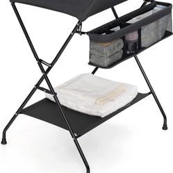 Costzon Baby Changing Table, Folding Diaper Station Nursery Organizer for Infant (Black)