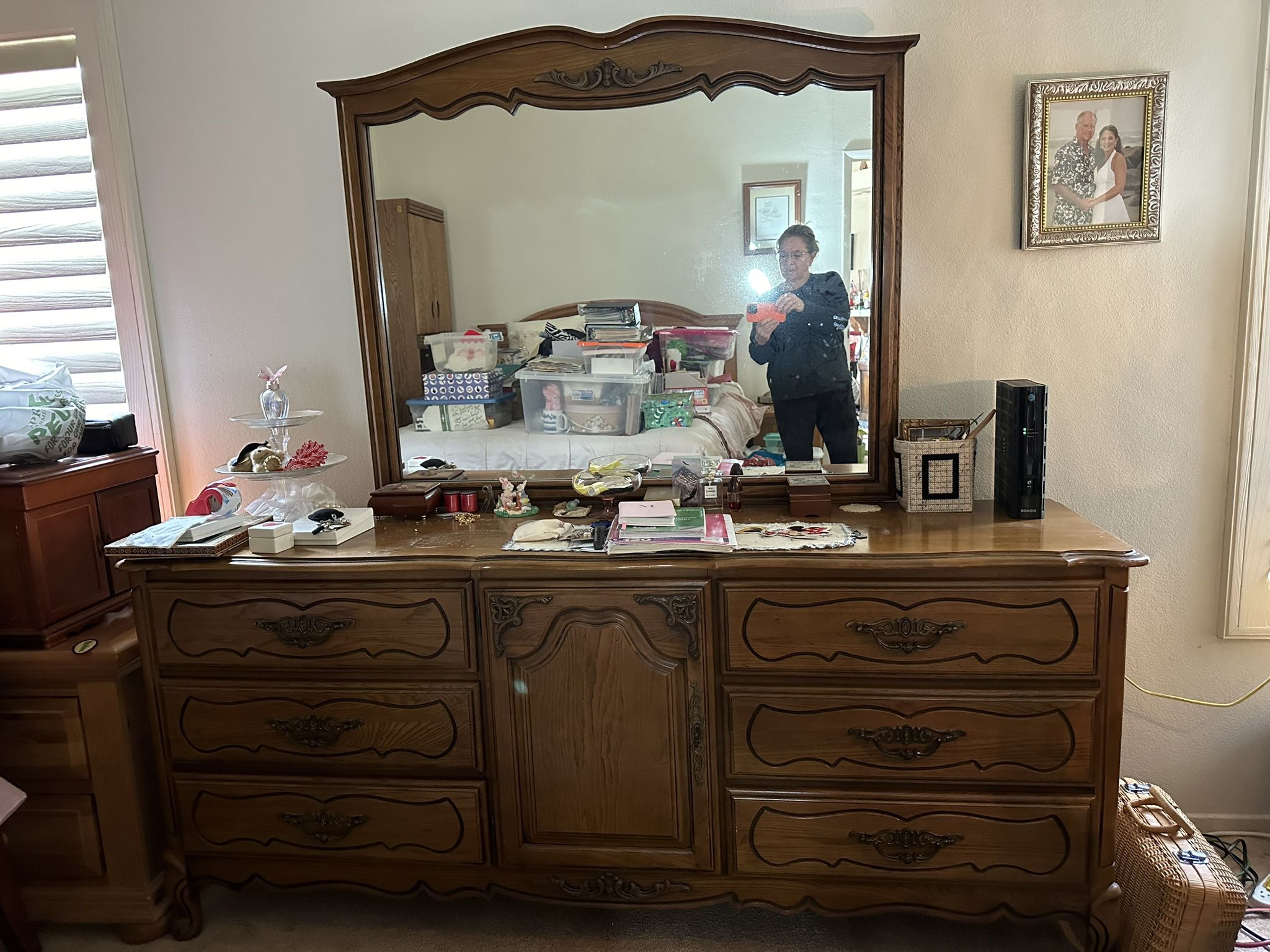 French Provincial 9 Drawer Dresser And Mirror