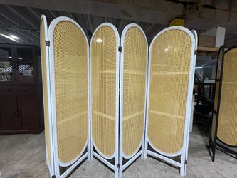 Room Dividers and Folding Privacy Screens, Pine Wood 5.6 Ft Double Hinged Rattan Partition Freestanding Wall Room Divider for Home - 6 Panels (White)