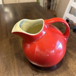 Mid Century Hall Pottery Chinese Red Ball Drink Pitcher 1950’s 