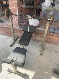 Weight Bench And Curling Bar