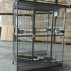 Extra Large 36” X 24” X 65”H Perch Stand Top Parrot Bird Cage With Rolling Wheels 
