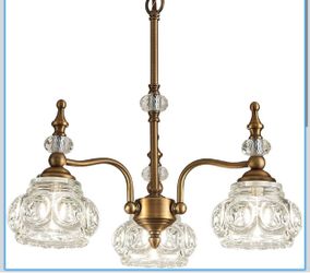 ZILANL Vintage Pendant Light Fixture, Modern 3 Lights Brass Glass Pendant