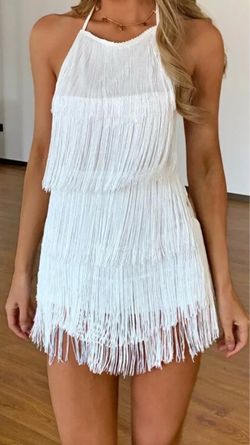 White Fringe Halter Mini Dress SHEIN