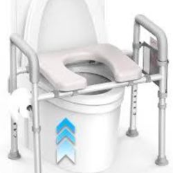 Agrish Raised Toilet Seat With Handles - Cozy Padded Elevated Medical Toilet Seat Risers For Seniors, 350lb Adjustable Handicap Toilet Seat - Gray