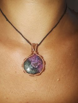 Solar Agate wire wrap pendant jewelry necklace copper coils hand made art crystal green purple stone