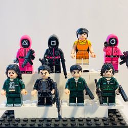 Squid Game Doll Players Guards & Front Man 8pc Minifigure Set LEGO Compatible