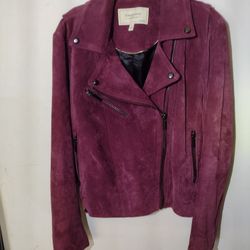Bagatelle Suede Leather Biker Jacket Medium Size Medium Eggplant 