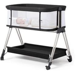 Fodoss Baby Bassinet Bedside Sleeper with Wheels and Storage Tray,4-Sided Mesh